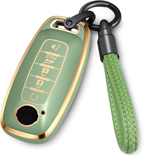 Lcyam Funda para llavero con correa para llavero para Nissan 2023 2024 5 botones rojo Pathfinder Versa Smart Car Key, color verde