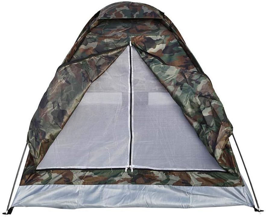 Easy to Assemble Outdoor Portable Camouflage Beach Tent Camping Tent 2 People Single Layer Polyester Cloth Tent PU1000mm Carrying Bag Travel