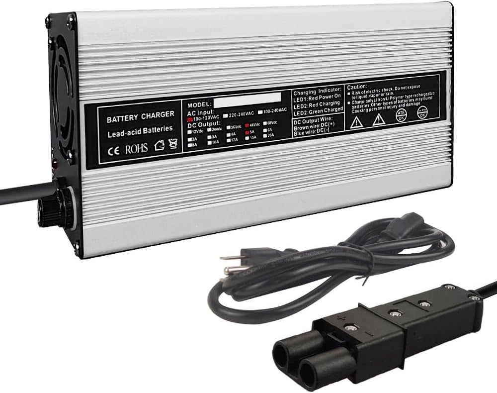 Abakoo New 48V 5A Battery Charger for Yamaha Golf Cart G19 G22, with 2 Pin Plug, 48 Volt 5 Amp