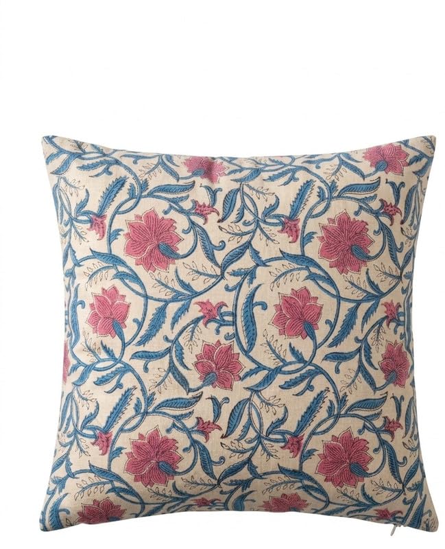 Buy PAYRA Exquisite Beige, Pink & Blue Sanganeri Handblock Floral Jaal ...