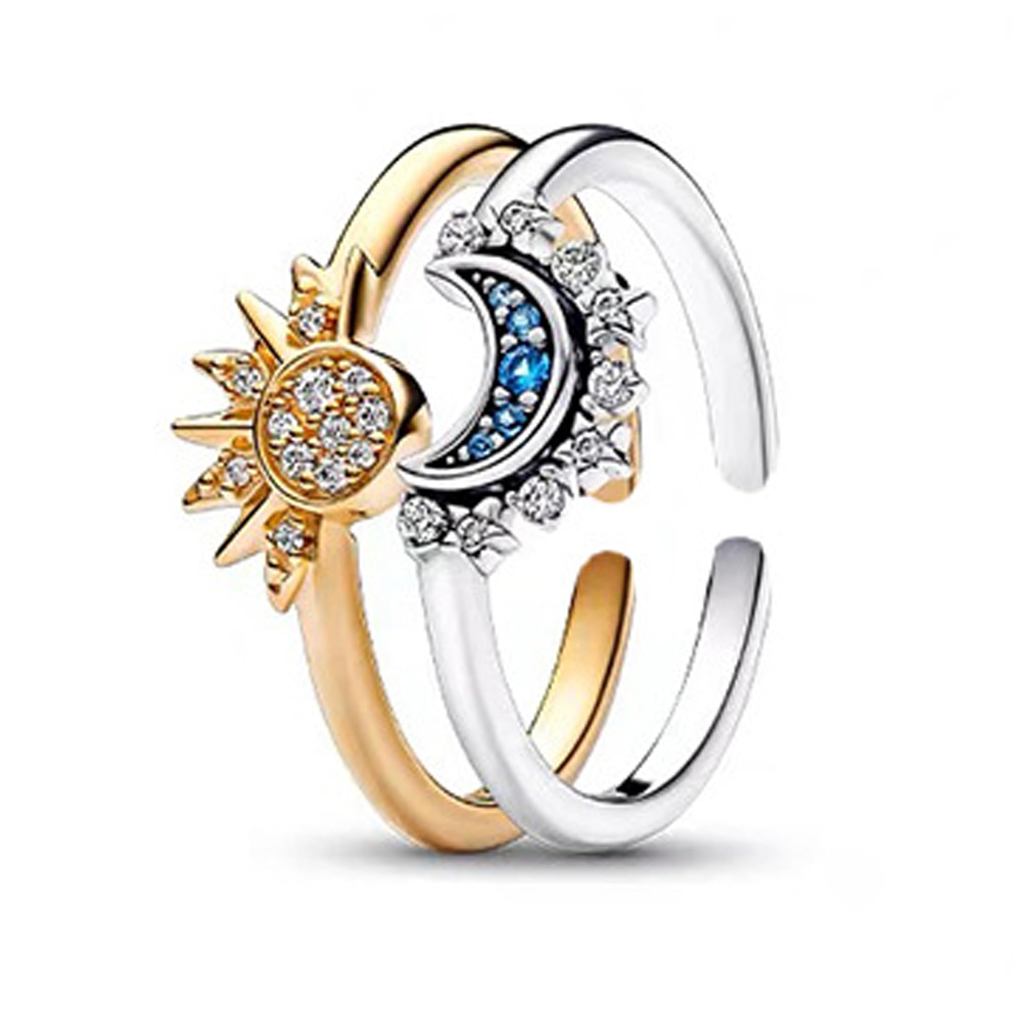 MeeQeeSun Moon Rings Set Heavenly Gold/Silver Sun and Moon Rings with Cubic Zirconia Women's Ring Dupes Jewellery Stackable Sky Rings for Women Girls
