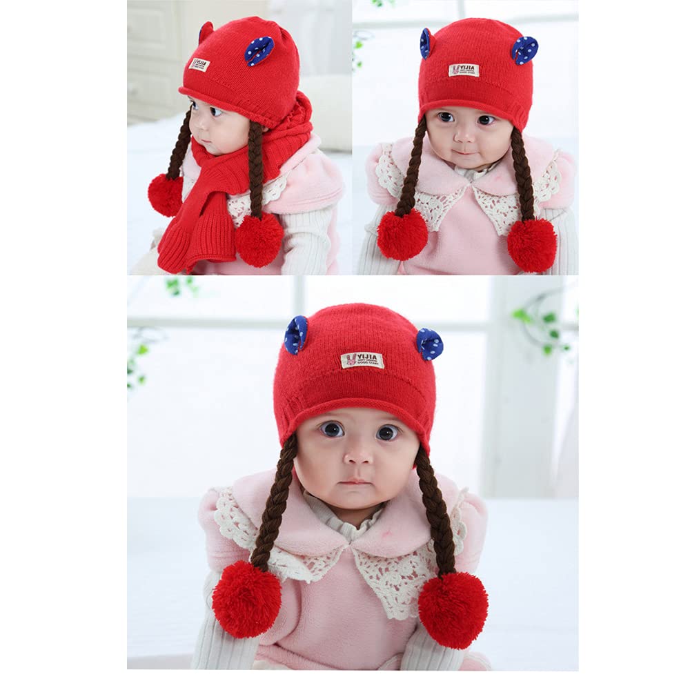 VINSON Kids Girl's Soft & Cozy Choti Style Winter Warm Knitted Woolen Cap with Muffler Set (Red)-(2-4 Year) 2