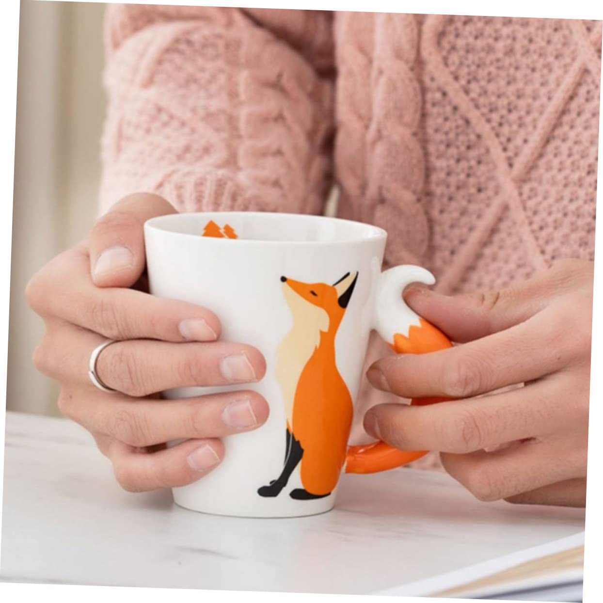 Amazon | NUOBESTY キツネデザイン セラミックコーヒーマグカップ 透明