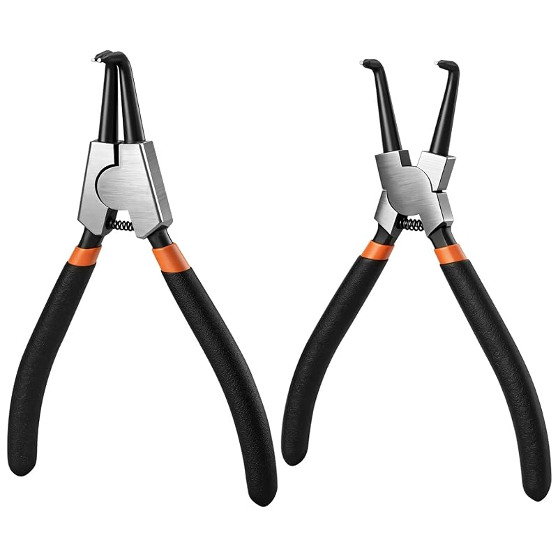 Kit com 2 alicates para anéis de retenção QTCTZKA, pontas de 1,39 mm, internos e externos, cabeça a 90°