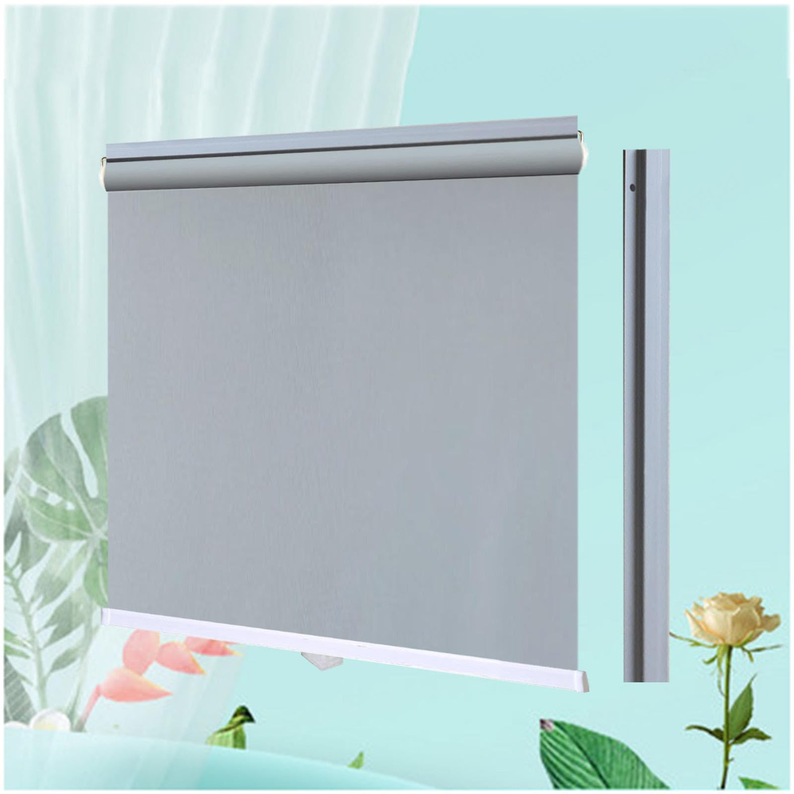 Blackout Roller Shades for Windows, 99% Uv-resistant Blackout Curtains, Home Retractable Sunshade Roller Blinds, Temporary Thermal Blinds No Drilling,grey-145x160cm/57 * 63in