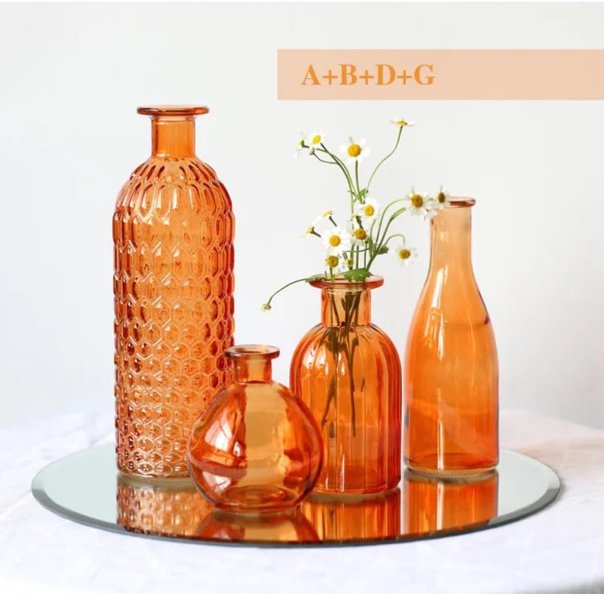 Clear Decorative Vases Small Glass Bottles Flower Vase for Flower Arrangement Party Table Centerpieces (Orange,3.14" x 4.13")