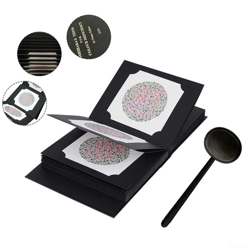 Ishihara Test Chart Books, 38 placas edición 2025 con manual de usuario y oclusor ocular para identificar varias deficiencias de visión