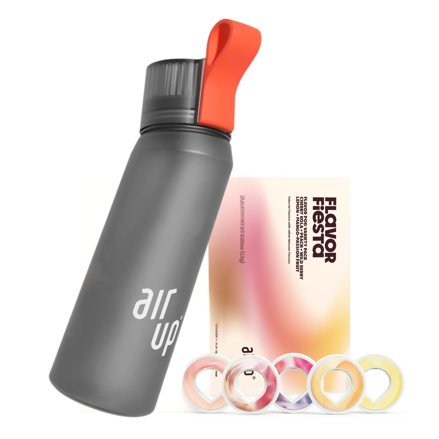 air up® water bottle (22oz) for school, sports, gym | includes 5 scent pods & straw | flavored bottle in grey – also for kids, boys, girls | no calories, sugar-free and suitable for carbonation