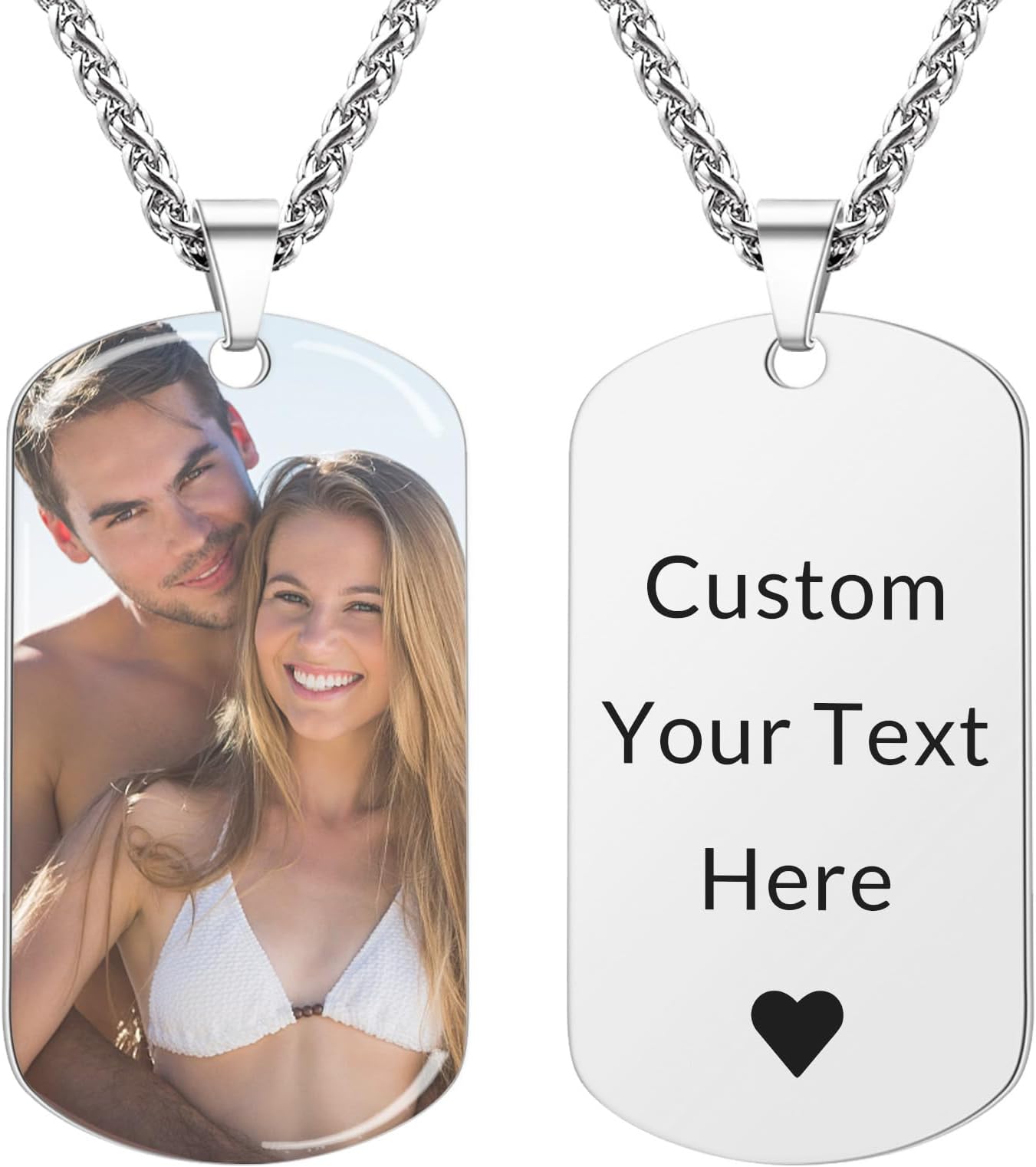 Picture Necklace Personalized Photo for Men - Custom Engraved Photo & Text Dog Tag Pendant for Boyfriend, Husband, Dad - Birthday, Valentine's Day, Fathers Day Gift