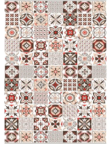 Mani Textile Tapis Carreaux de Ciment Piment 50x120cm