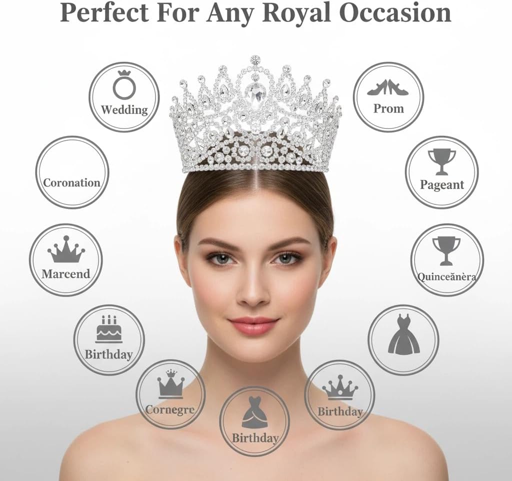 QXMYOO Extra Large Tiaras Tall Pageant Crowns for Women Clear Austrian Crystal Tiara Silver Homecoming Queen Crown Big Rhinestone Headpiece for Birthday Prom Quinceanera Wedding