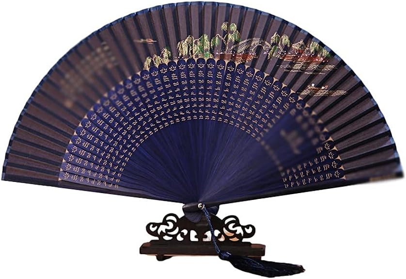 Folding Fan Small Folding Fan Chinese Vintage Bamboo Silk Folding Fan Home Ceremony Decorative Folding Fan (Color : D) (C)