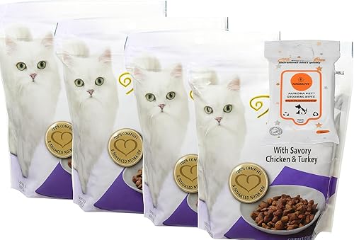 Aurora Pet Paquete (4) Fancy Feast Gourmet - Alimento seco para gatos con salado pollo y pavo (bolsas de 16 onzas) más toallitas AuroraPet