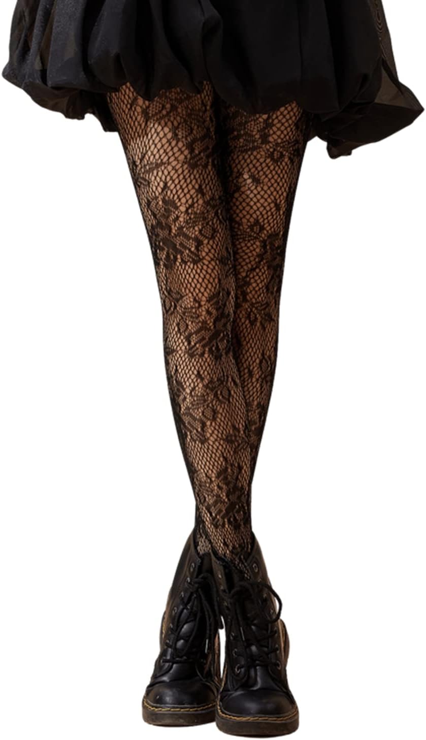 SHENHE Women's Patterned Fishnet Tights High Waist Pantyhose Floral Stockings
