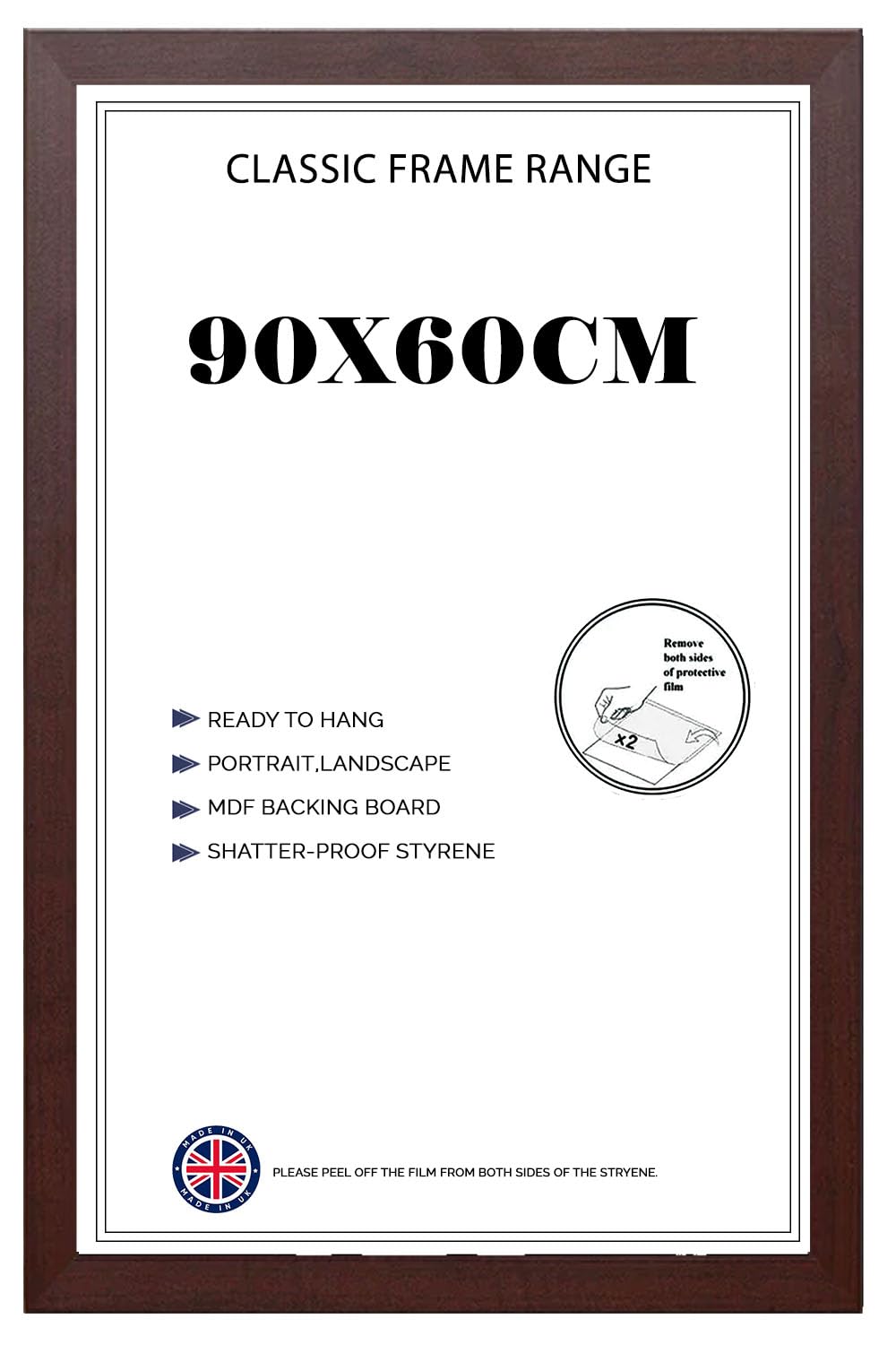 Minimalist Modern Solid MDF Wooden Mahogany Poster Frame 60x90 cm | Shatter-Proof Front 600 x 900mm | Portrait & Landscape Display – Ideal for Home, Office & Gallery Walls