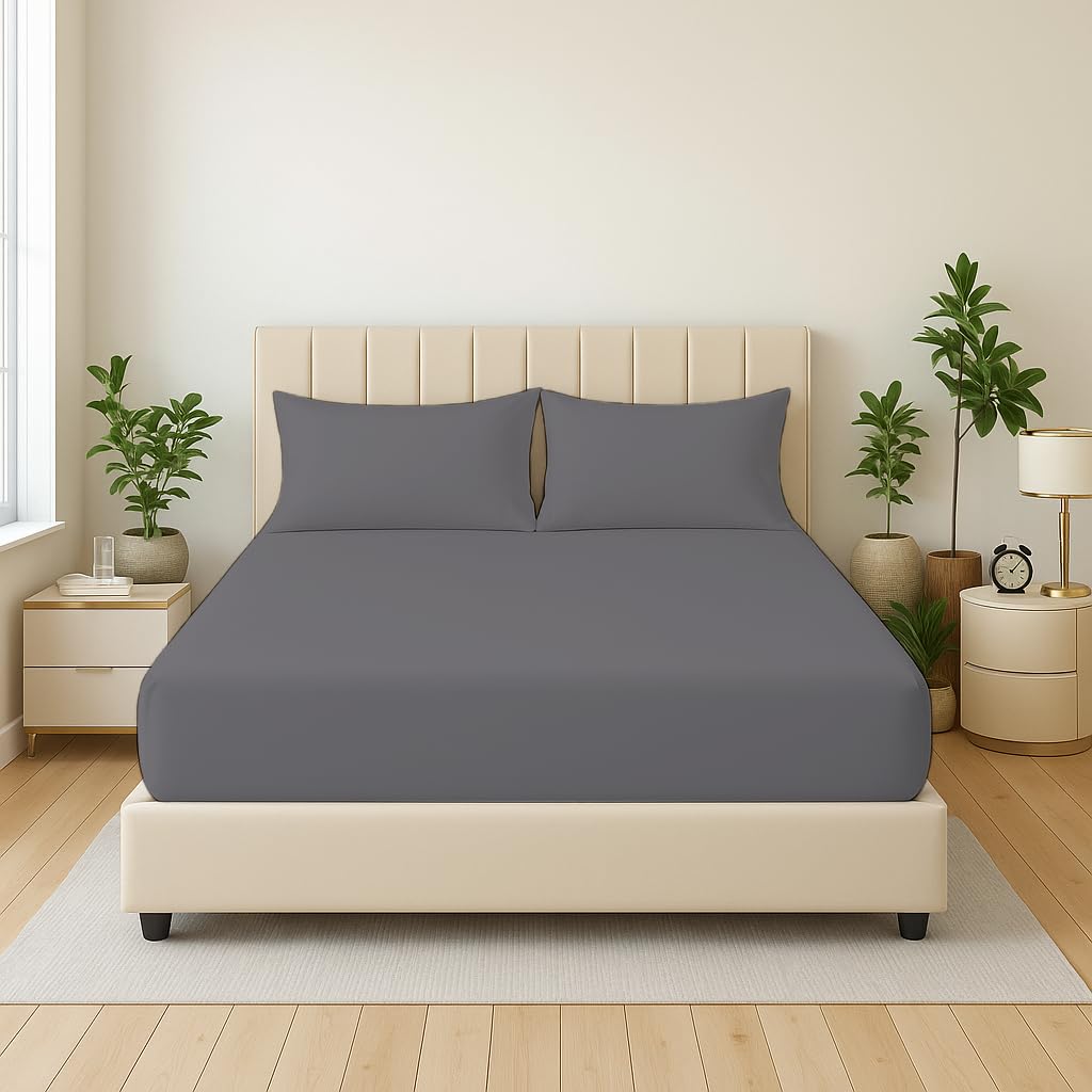 Dazzle Collection® Full Fitted Sheet Bed Sheets 100% Polycotton Machine Washable Fitted Sheet (Super King, Grey)