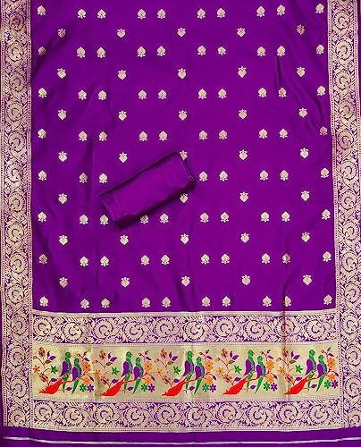 Image of Pandadi Women's Banarasi Paithani Woven Design Dress Material