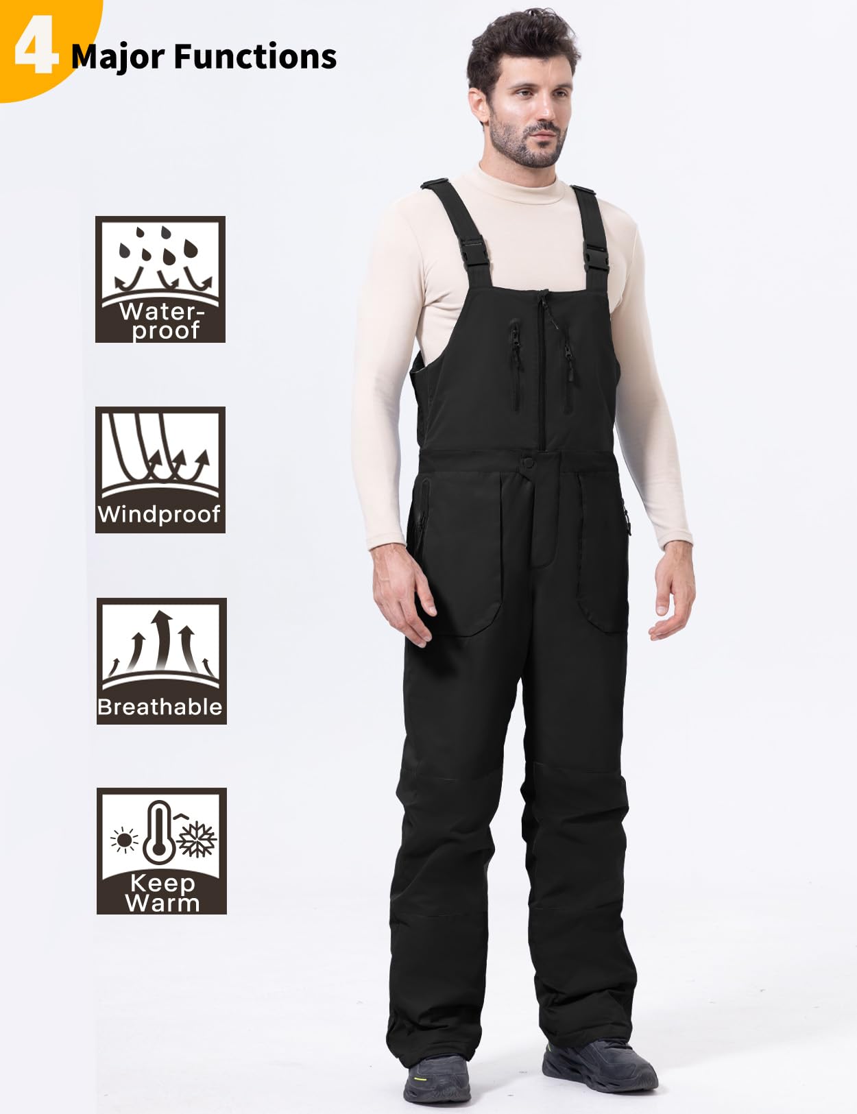 GEMYSE Herren Skihose Warm und Wasserdicht mit Verstellbaren Hosenträgern Winter-Snowboard-Latzhose