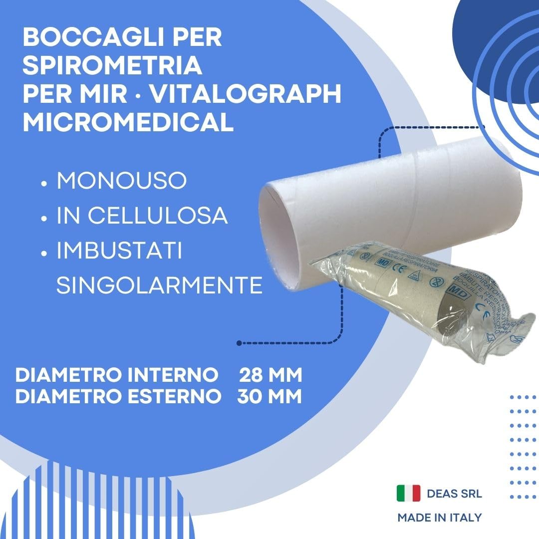 Confezione 500 BOCCAGLI MONOUSO PER SPIROMETRO MIR · VITALOGRAPH · MICROMEDICAL - Diametro interno 28 MM, diametro esterno 30 MM