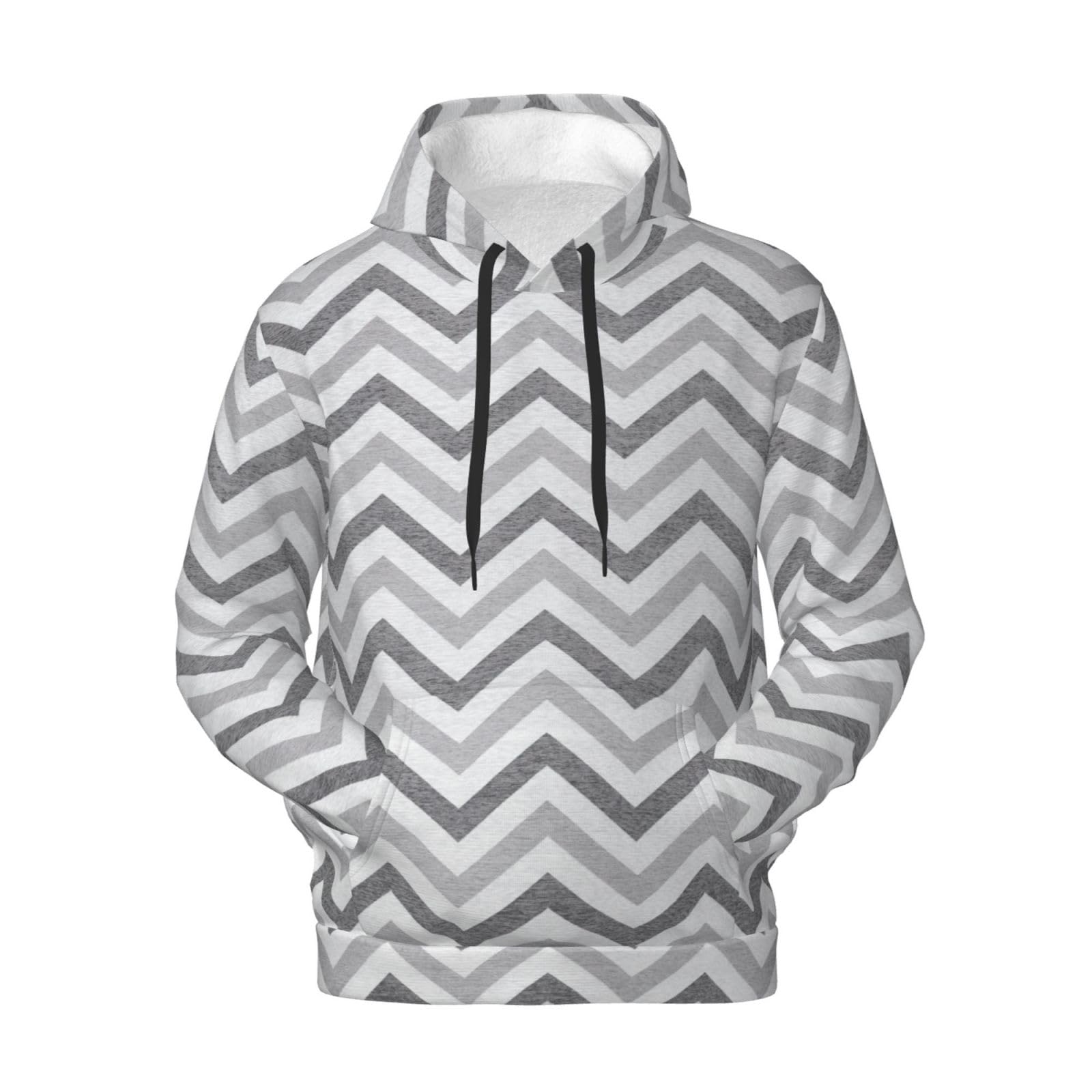 Męska bluza z kapturem z nadrukiem w szare paski, swobodny nadruk graficzny sweter z kapturem koszule z kieszenią