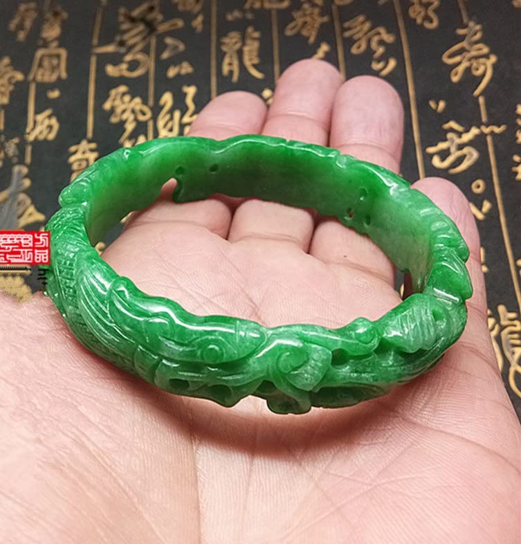 XINLEE Pulsera De Jade Para Mujer, Pulseras Y Brazaletes De Esmeralda De Jade Verde Natural Real Chino Para Mujer, Brazalete De Jade Redondo Clásico, Regalos De Joyería Fina Para Fiestas,58~60mm
