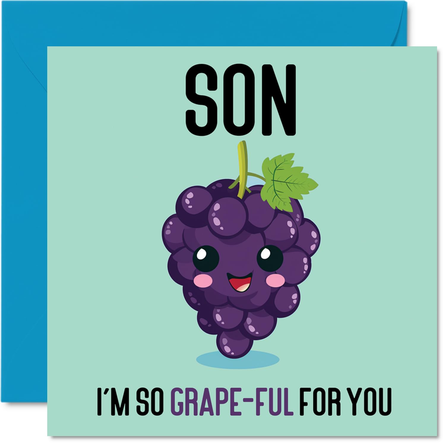 Thank You Cards for Son - Grape-Ful - Funny Happy Birthday Card for Son from Mum Dad, Birthday Gifts, 145mm Joke Greeting Cards Men Him