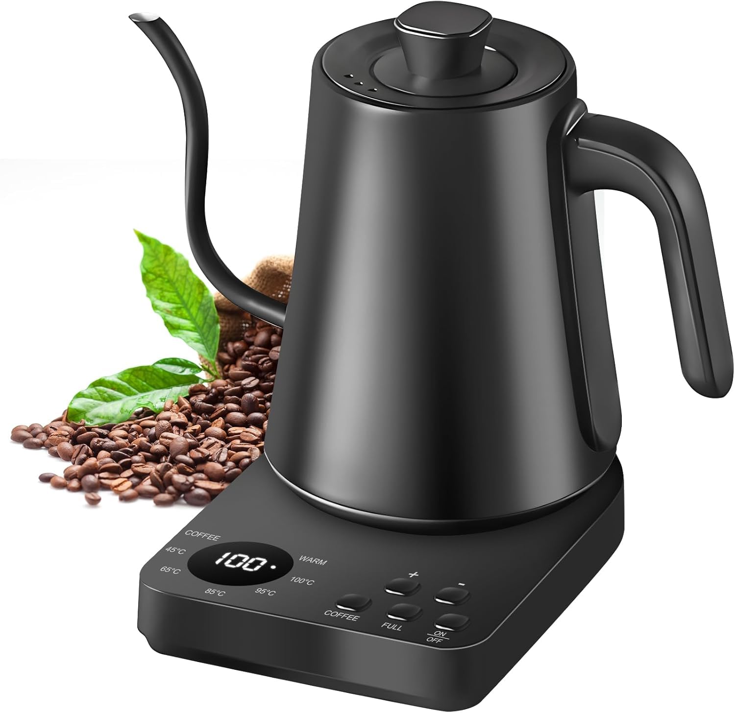 Gooseneck Electric Kettle Temperature Control, 1L Electric Tea Kettle with Auto Shut-off, Keep Warm for 1-24h, Dry Burning Protection, 1200W Rapid Heating,Stainless Steel Pour-Over Coffee Kettle
