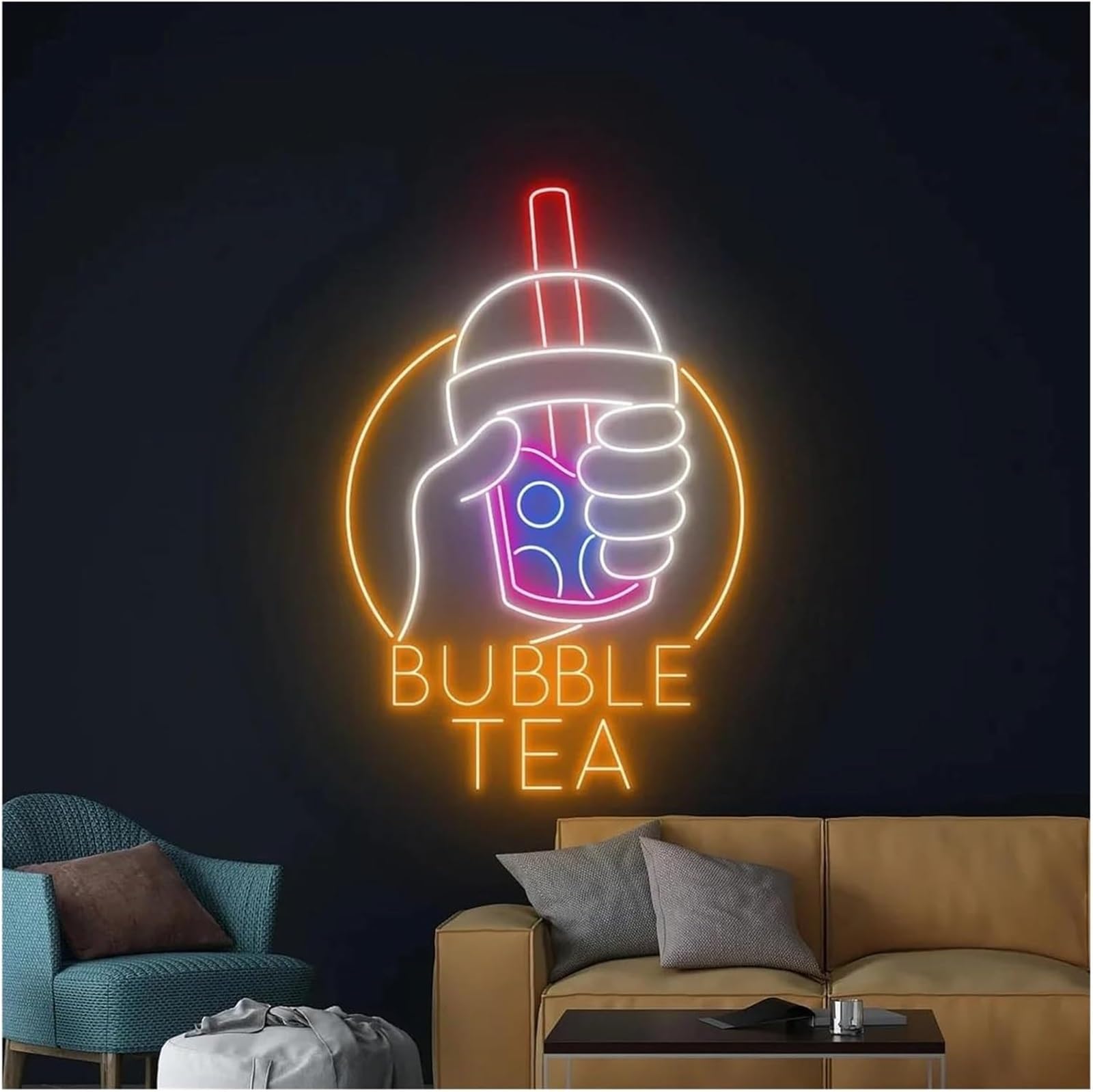 Insegna luminosa al neon con atmosfera rilassante per tè latte, decorazione da parete per negozi di bevande
