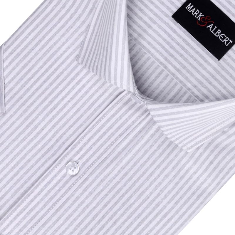 Image of MARK & ALBERT Men's Striped Half Sleeves Regular Fit Shirt | Stretchable Fabric