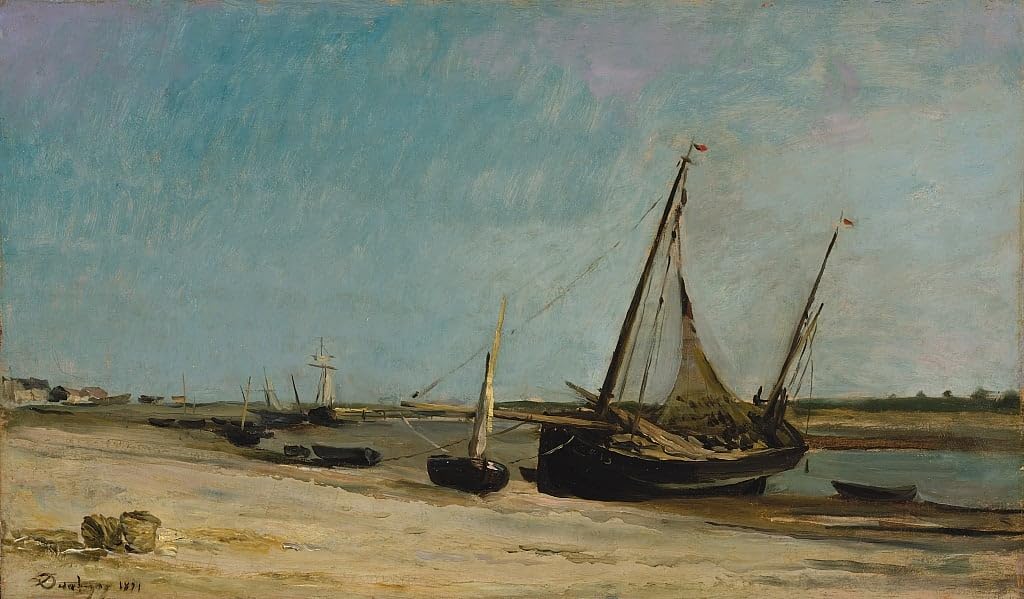 Tableau Bateaux sur le littoral à Étaples Daubigny impression d'art murale 60x90cm