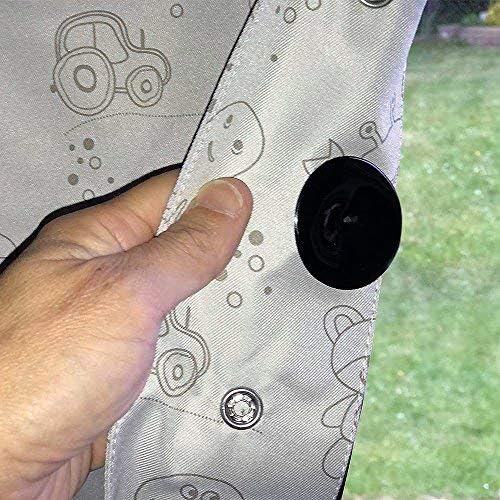 New! Portable Sunshade Blind by Kiddy Kaboosh, Cute Children's Design, Removable Silver Grey Curtain for Kid's Bedrooms Baby's Nursery at Home & Travel with Bag Temporary Fix with Suckers