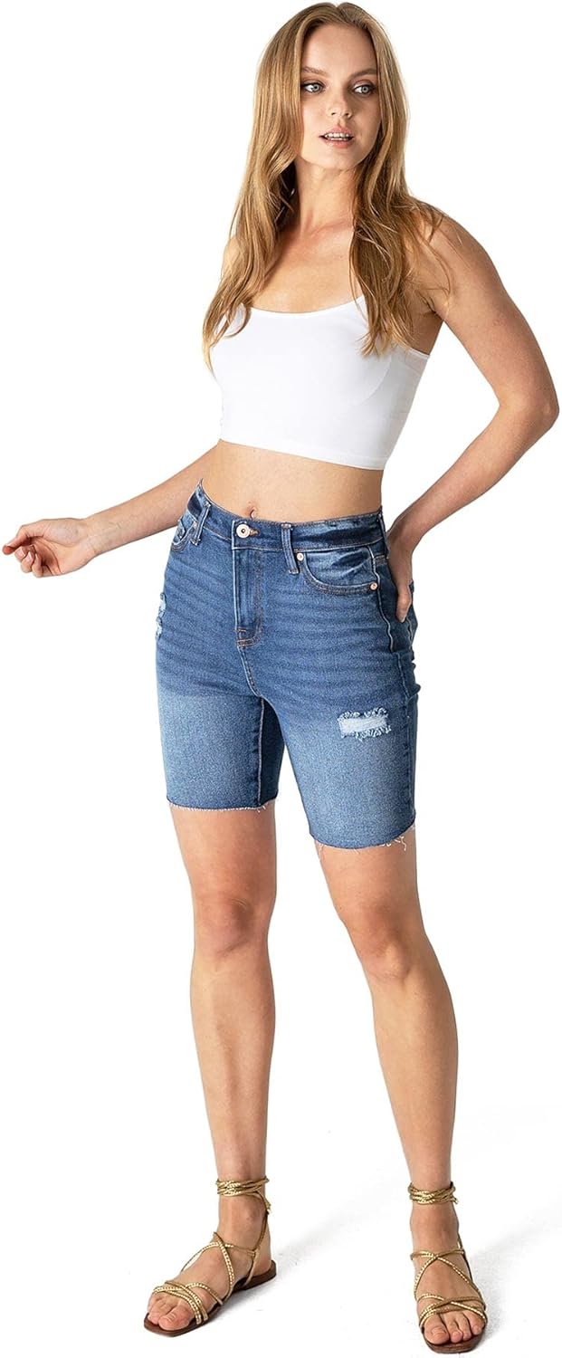 Celebrity Pink Women's Juniors High Rise Sustainable Denim Bermuda Shorts - Image 4