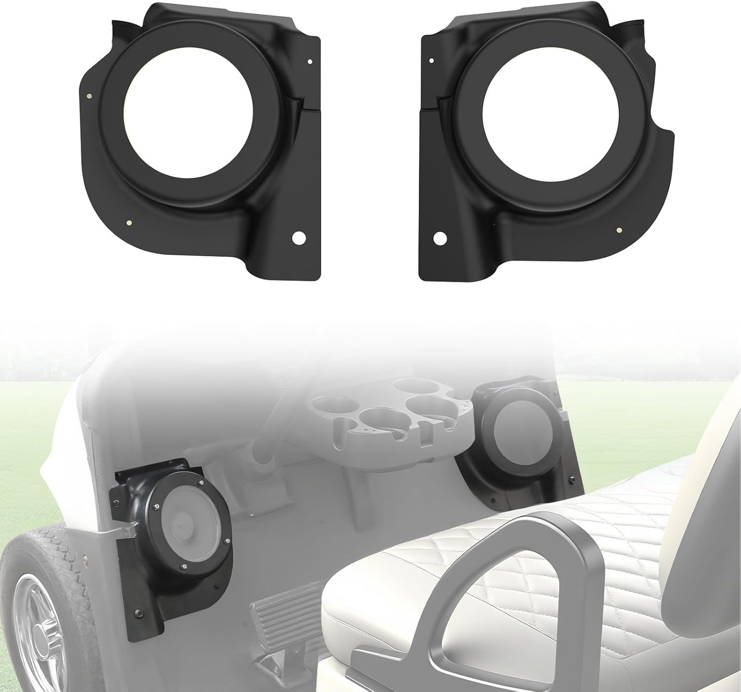 6.5" Speaker Enclosures Pods for E-Z-GO RXV 2008-2015 Golf Cart Accessories, 2PCS Front Under Dash Kick Loudspeaker Mount Brackets Holders for EZGO RXV 2008+, Support 6.5" Speakers