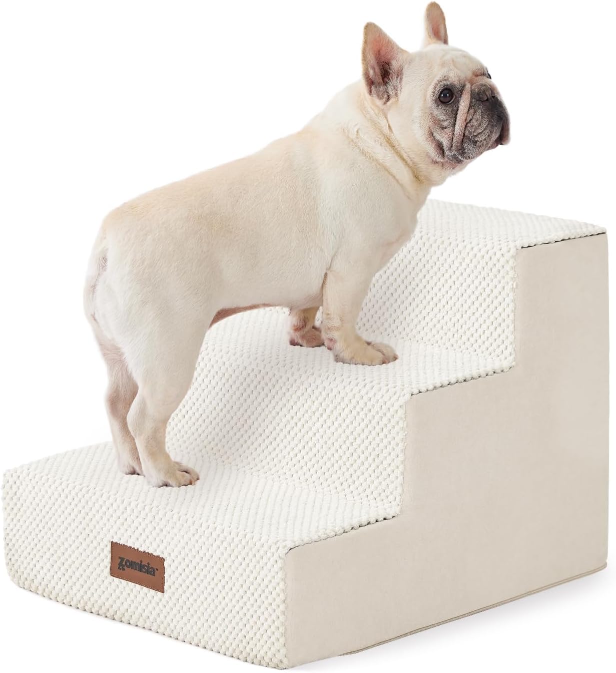 Dog Steps for Couch – Pet Stairs for Small Dogs and Cats, Dog Steps with Non-Slip Bottom Grey 3 Steps, Beige