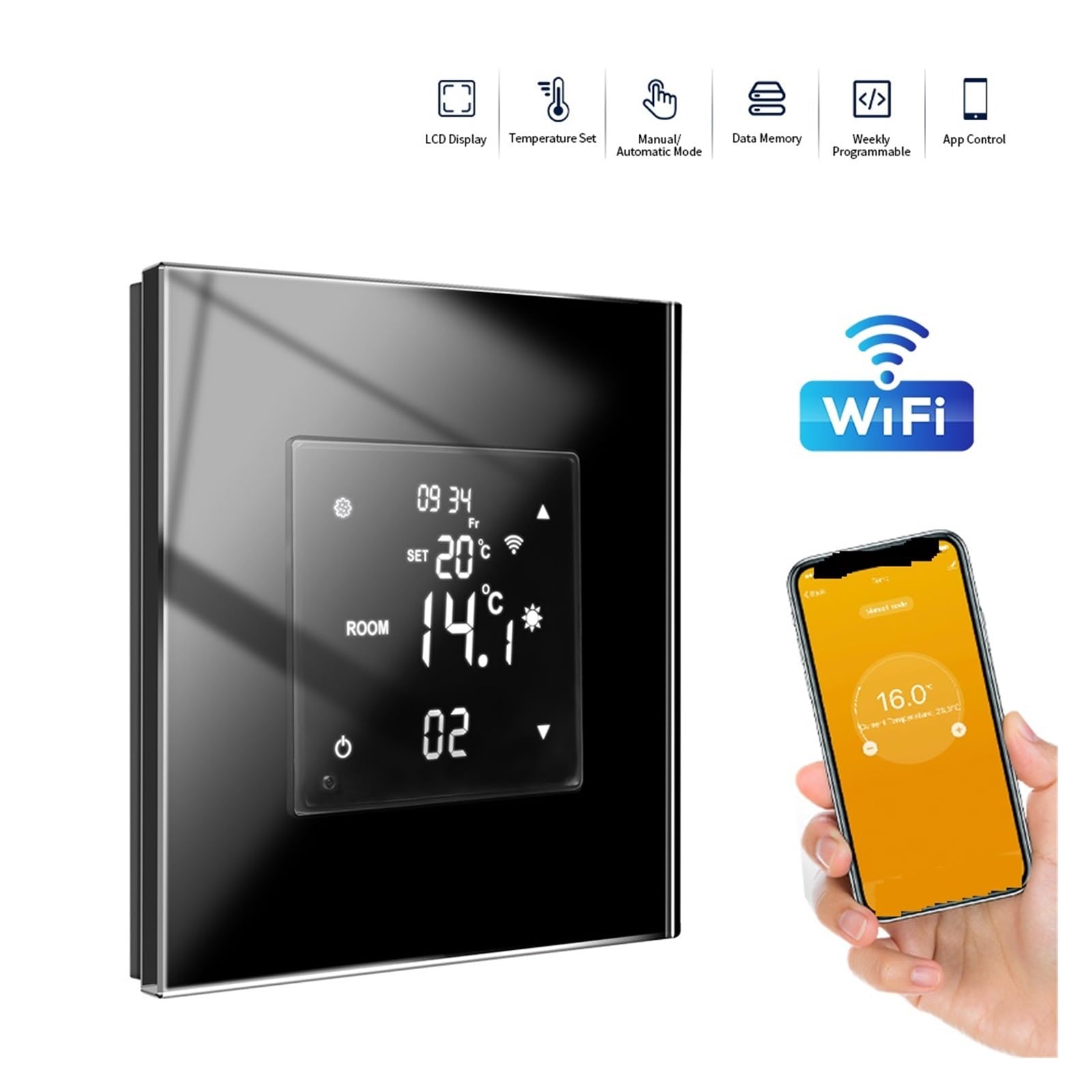 Inteligentny regulator temperatury termostatu WiFi woda elektryczna ciepła podłoga ogrzewanie kocioł gazowy działa OszczęDza Energię I Koszty Ogrzewania(Black thermostat)