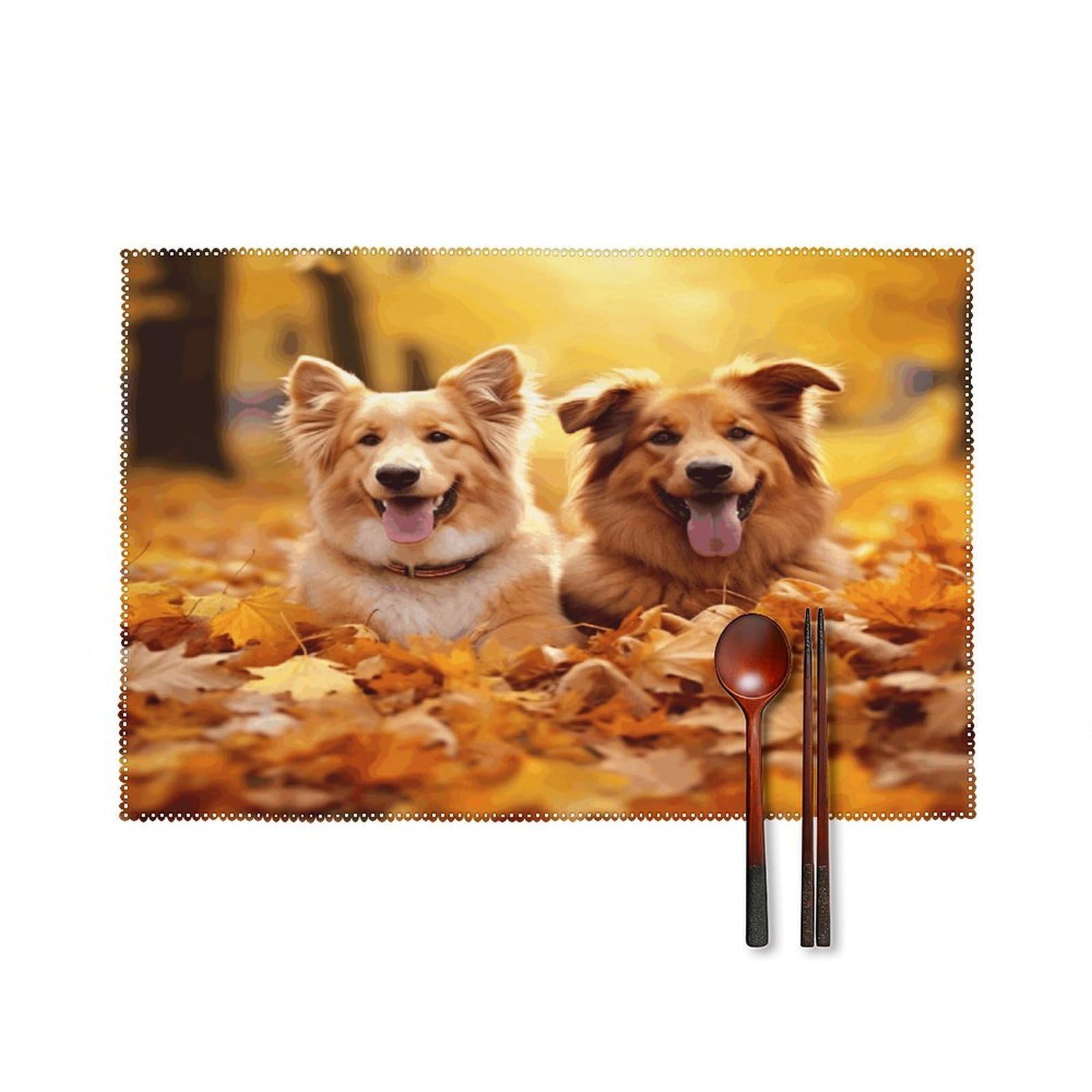 Fodpand Style Fall Background With Dogs Placemats Set Of 4 Place Mats Table Mats