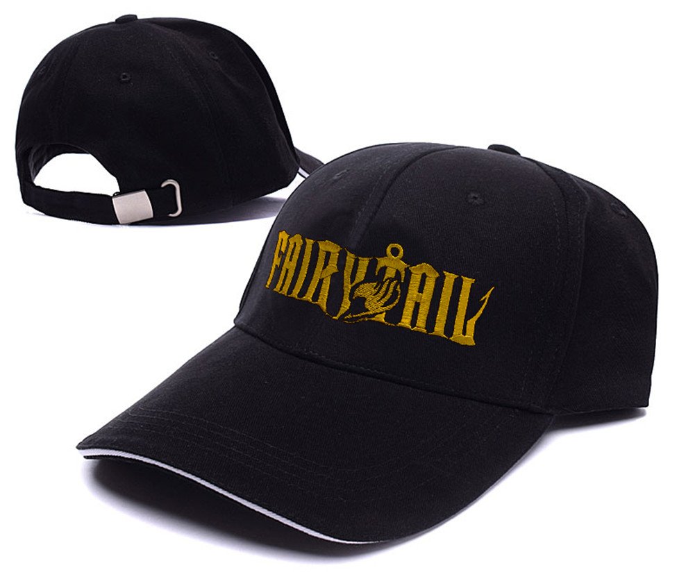 HEJIAXIN Fairy Tail Anime Logo Adjustable Baseball Caps Unisex Snapback Embroidery Hats- Black/Gold