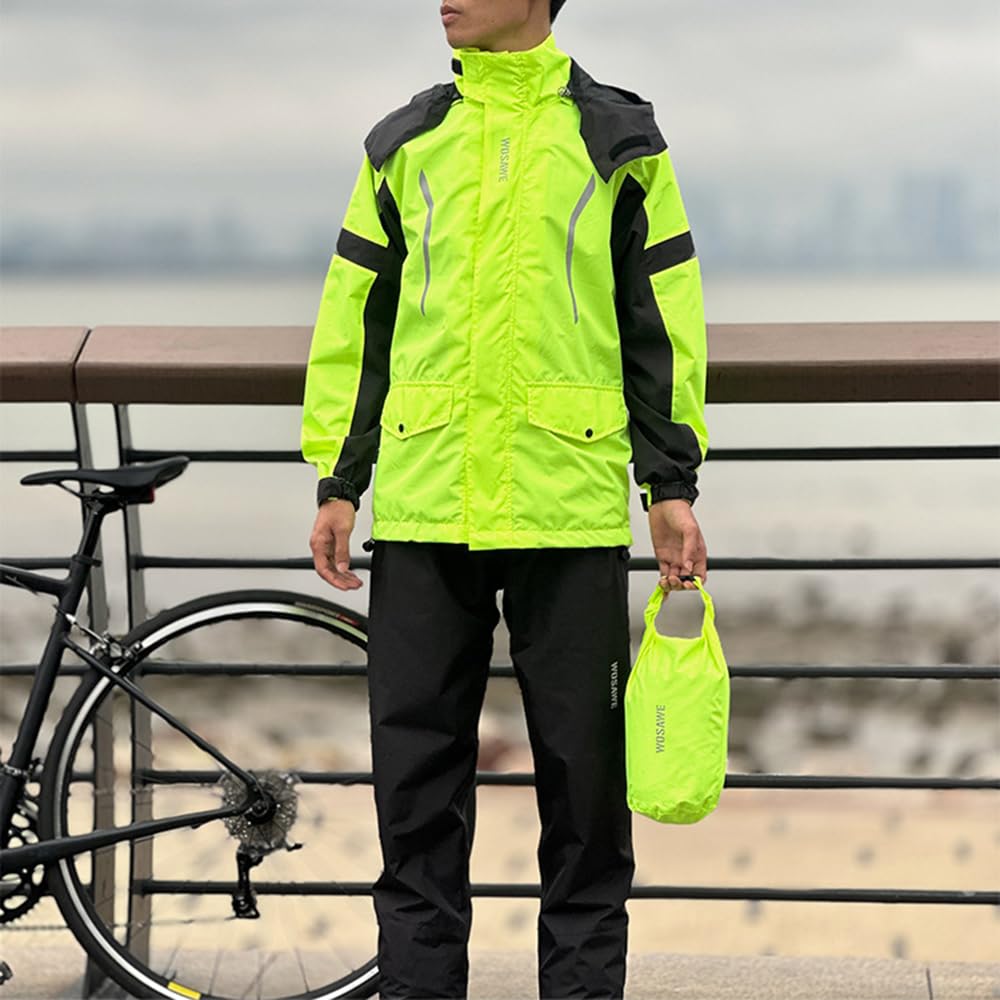 Regenanzug Herren & Dame, Wasserdichter Regenmantel, Regenbekleidung (Jacke + Hose), Atmungsaktives Regenjacke, Motorrad Regenanzug, für Fahrradfahren Radfahren Camping Wandern