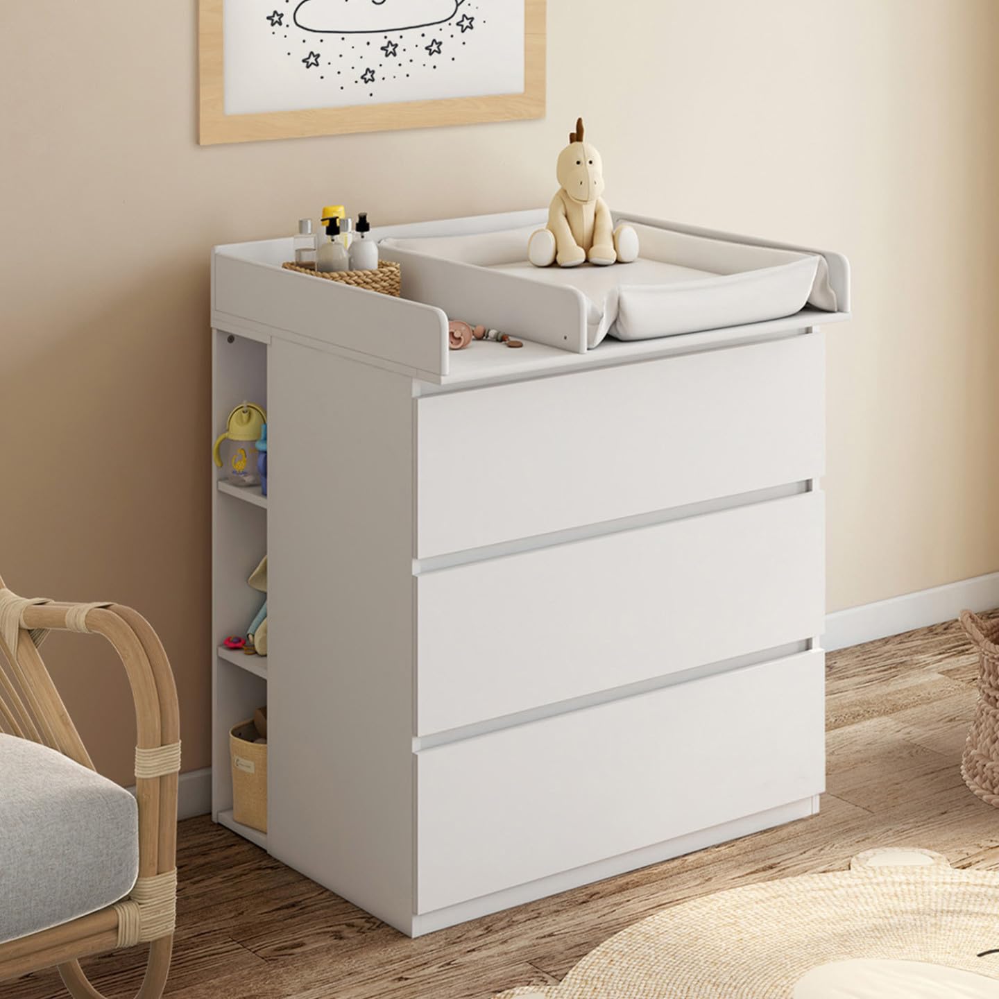 IDMarket - Commode à Langer évolutive Ambre Blanc 3 tiroirs Table à Langer et 2 étagères Amovibles