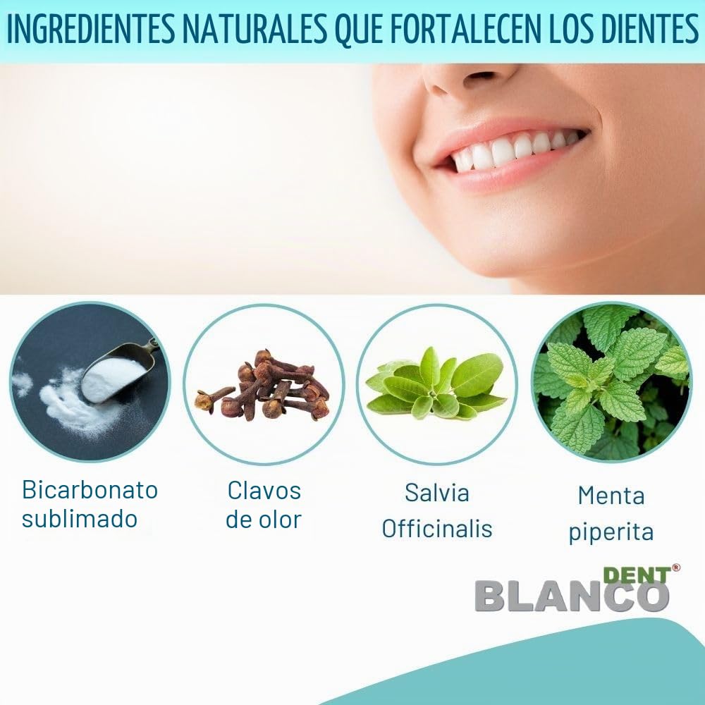 Blancodent Pasta de Dientes Sin Flúor en Polvo y Enjuague Bucal Natural Pasta de Dientes Blanqueadora y Alcalinizante Profesional Para Dientes Blancos y Encías Saludables (6)