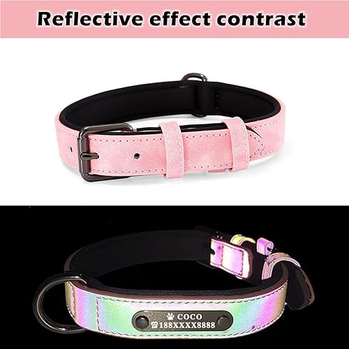 Miniatura 2 de Collares de perro personalizados, collar de cuero reflectante para perro, placa de identificación grabada, tamaños ajustables para perros pequeños,