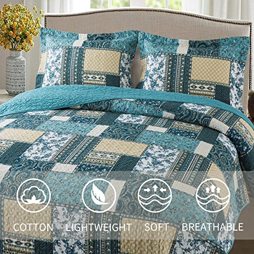 Vaputar Quilts Queen Size - 3 Piece Soft Queen Quilt Bedding Set, Lightweight Queen Bedspreads Cotton Boho Queen Quilt Set, Floral Bedding Set For Farmhouse Bedroom (Dream Blue) #TOP2