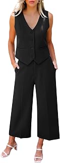 Pant Suits for Women Dressy Two Piece Business Casual Outfits Sleeveless Blazer Summer Vest and Pants Sets