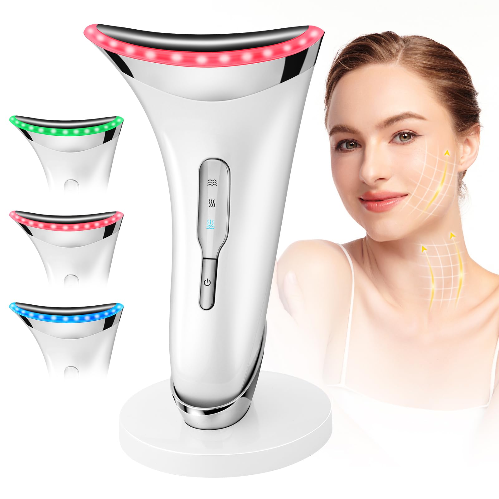 HOTUT Masajeador Facial Electrico, 3 Modos Masajeador Facial, 45℃ EMS Masajeador Facial Reafirmante, Masajeador de Dispositivo de Tonificación Facial Para Reafirmar, Recargable por USB, Blanco