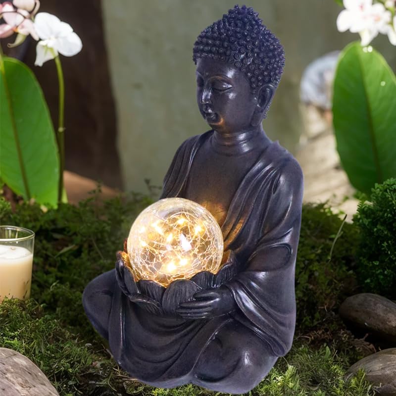 Tolatr Solar Buddha Statue Outdoor Garden Zen Decor Statues Buddha Sculpture for Home Patio, Yard, Garden or Indoor Meditation Spaces 8.9″