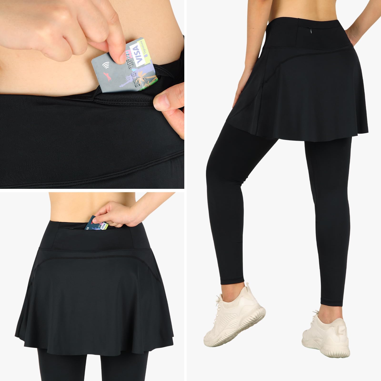 ANIVIVO Leggings mit Rock für Damen mit Taschen, Tennis, Yoga, Faltenrock mit Leggings