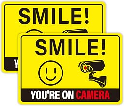 2PCS Smile Your On Camera Sign, Self-Adhesive Waterproof and Fade-Resistant Security Camera Sticker,You Are Being Recorded Sign for Home, Office, Shop, Door(7.7" x 5.3")