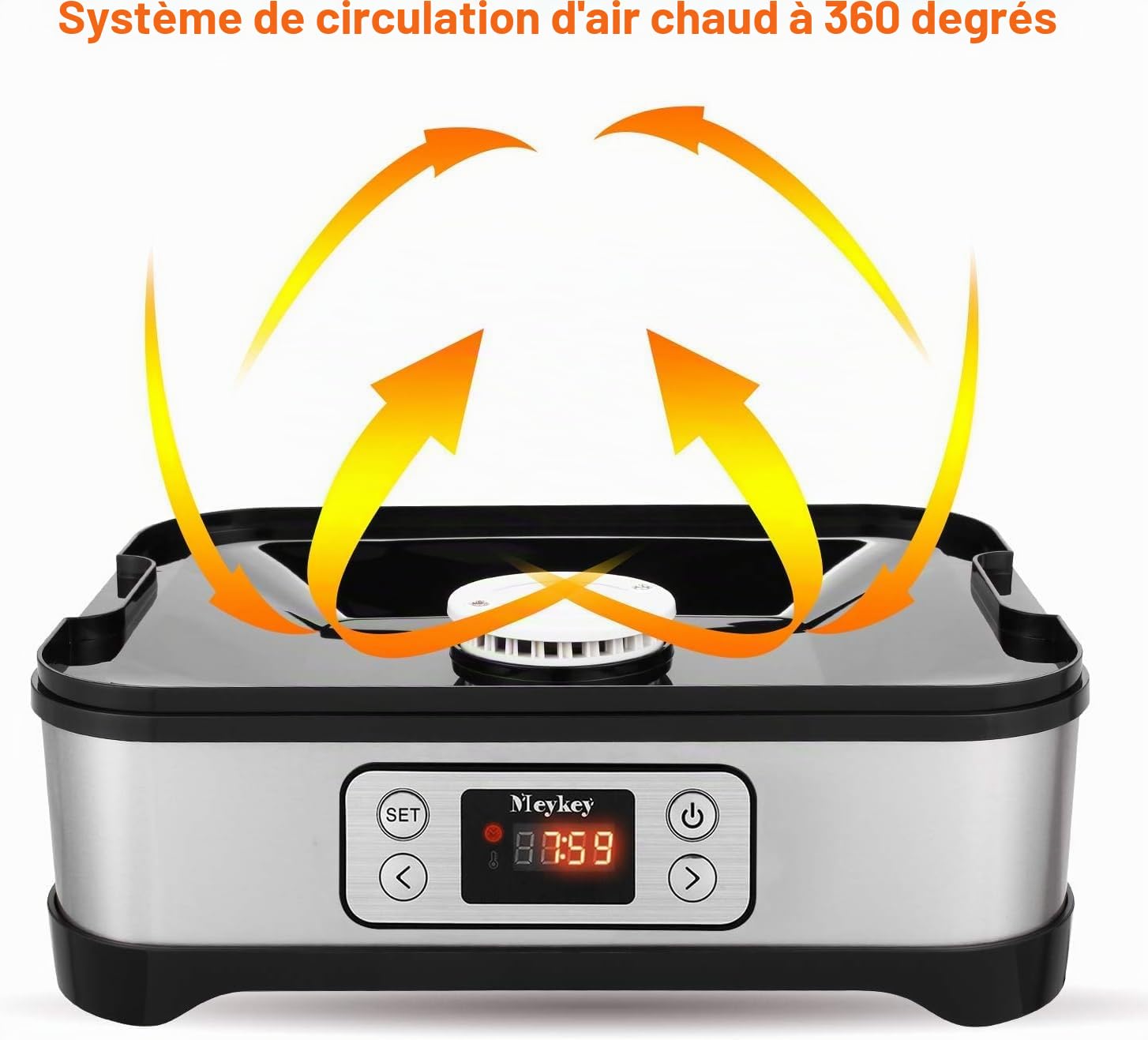 Déshydrateur 400W 8 Plateaux avec LCD, Séchoir Alimentaire pour Fruits Légumes Viande, Timer 72H, Sans BPA