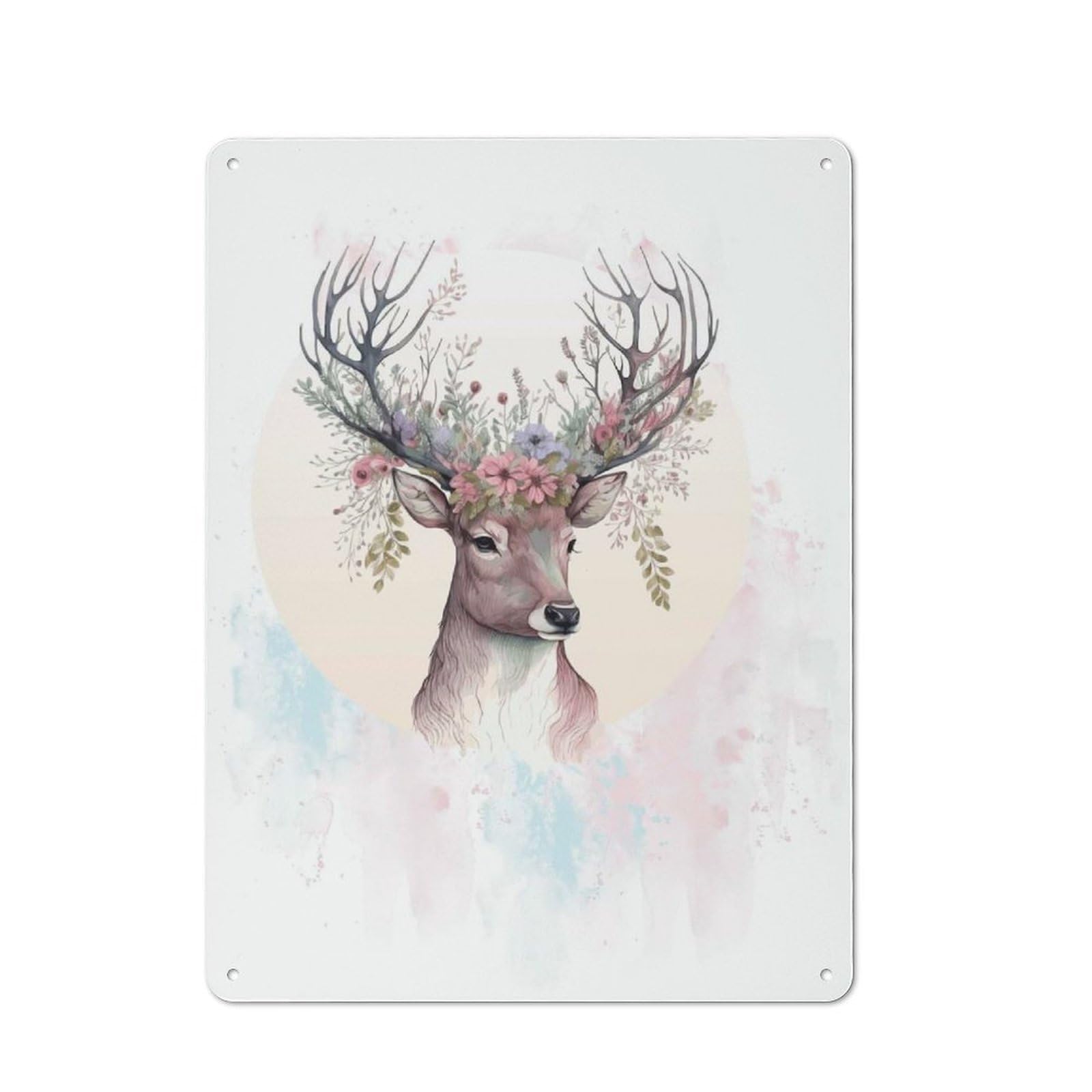Understated Office Metal Sign 40x30cm Featuring Floral Deer Painting, Studio Wall Plaque for Office, Study, Studio Or Hallway