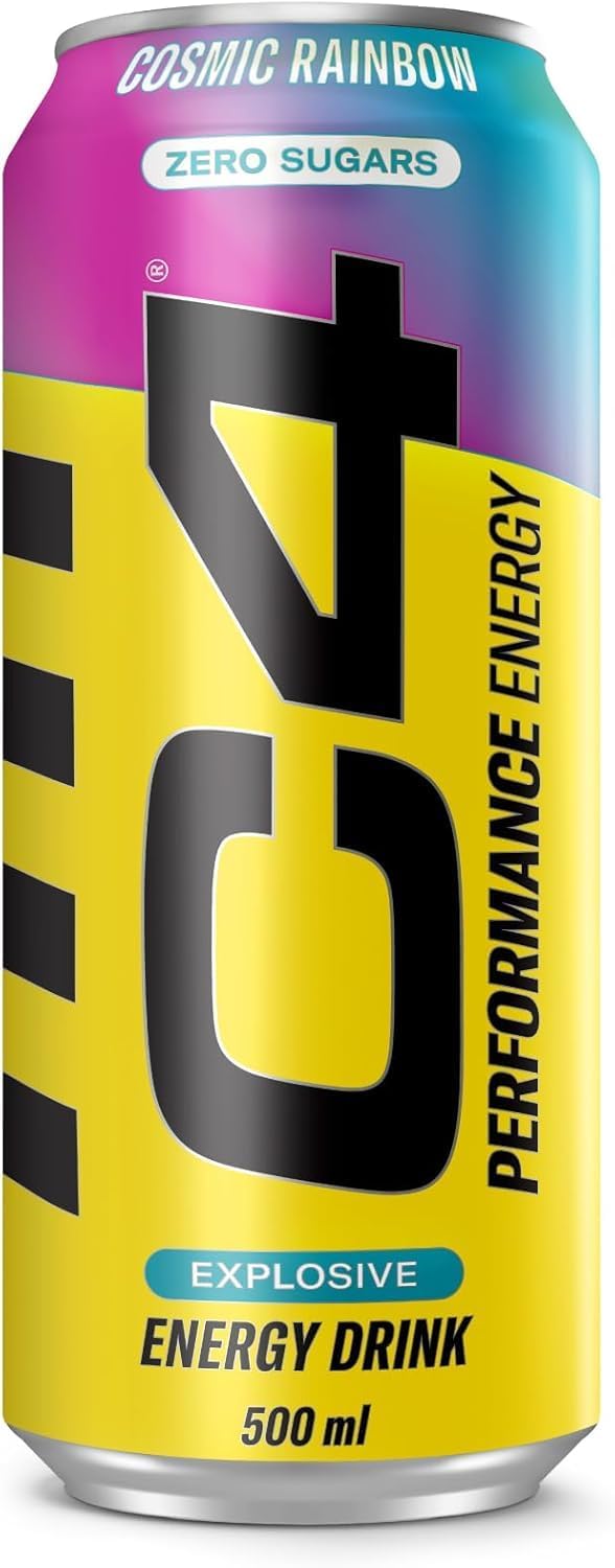 C4 Performance Energy Drinks Cosmic Rainbow Flavor Zero Sugar Explosive Energy Drink, with 160mg Caffeine 500 ml Can (UK)